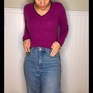 Fuschia / Magenta 100% Cashmere V Neck Sweater